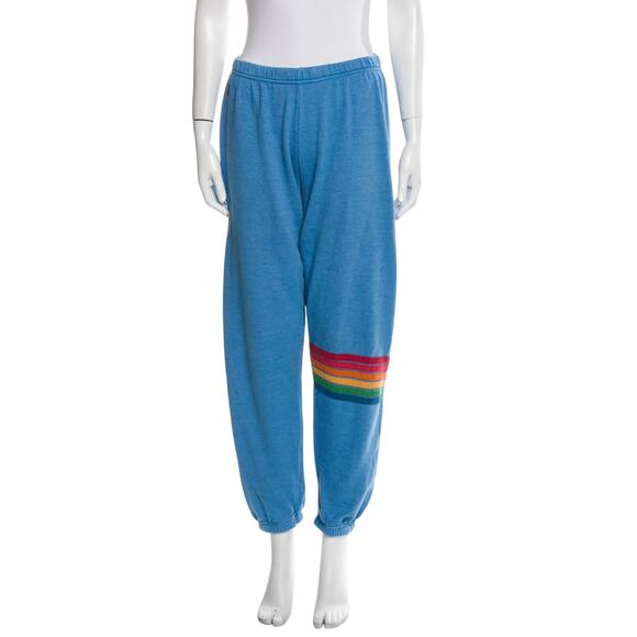 (L) $189 AVIATOR NATION Rainbow Stitch Sweatpants Ocean - Picture 6 of 6